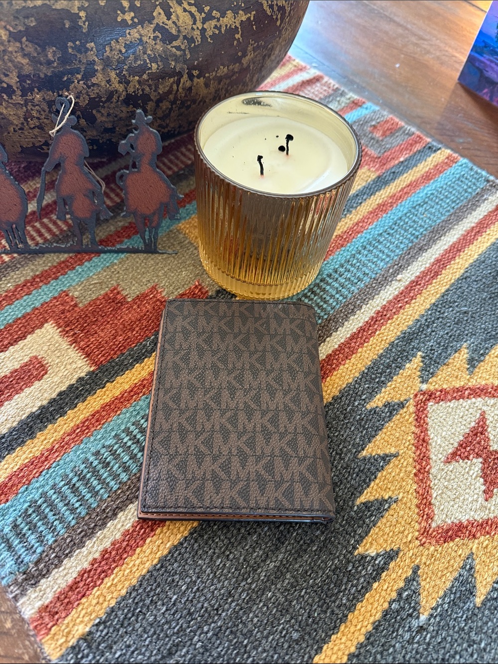 Michael Kors Brown Signature MK Passport Cover with Gold Logo - Picture 3 of 5